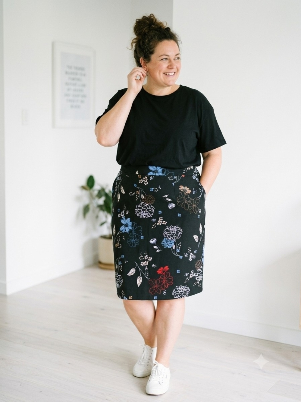 Penningtons Womens Black Moody Floral Pencil Skirt Dark Academia Corporate Goth